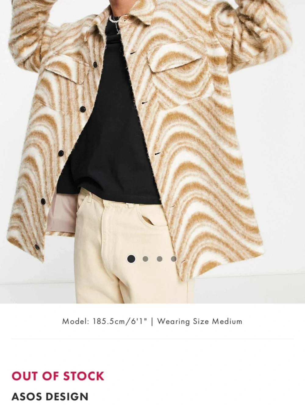 Asos design Oversized Brown & Cream Patterned Wool-Blend Shacket - Picture 6 of 9